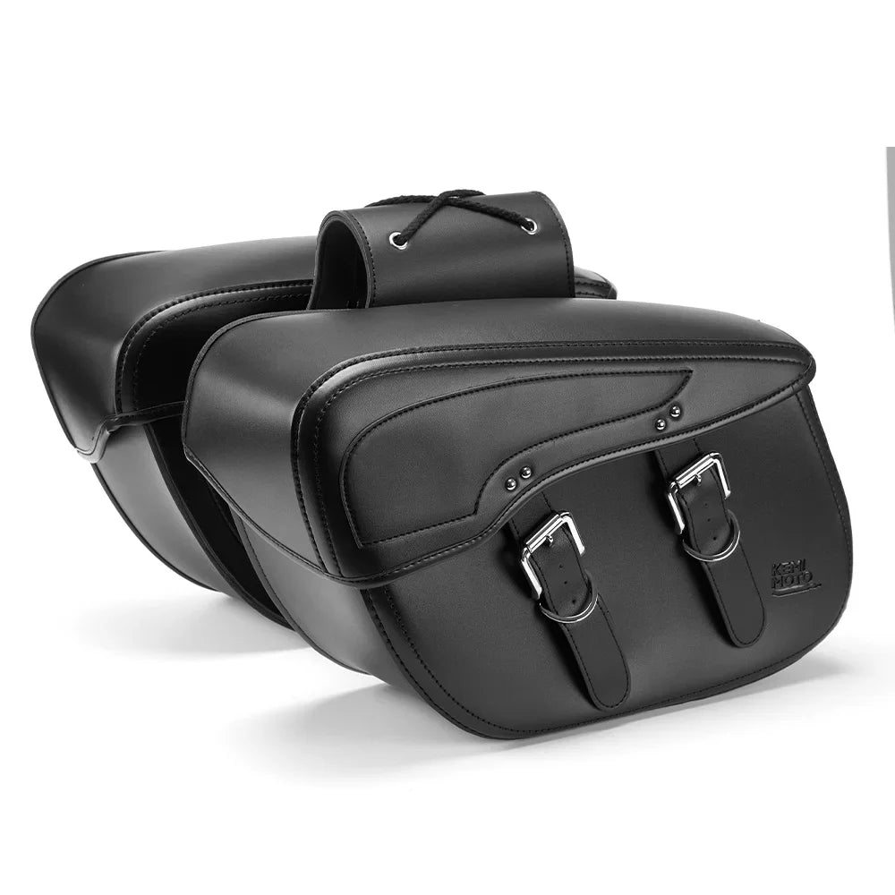 KEMITOUR 34L Motorcycle Saddlebags Waterproof PU Leather Side Bags Motorcycle Saddlebags Nixie Black