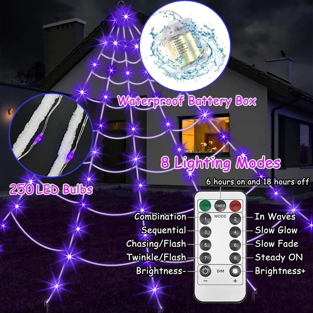 250 LED Spider Web Lights w/ Remote – Halloween Yard Decor Halloween LED Decoration Nixie
