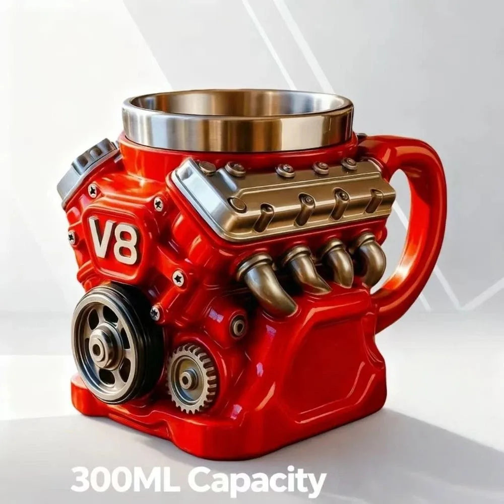 V8 Engine Coffee Mug 300ml Double Wall Stainless Steel Cup