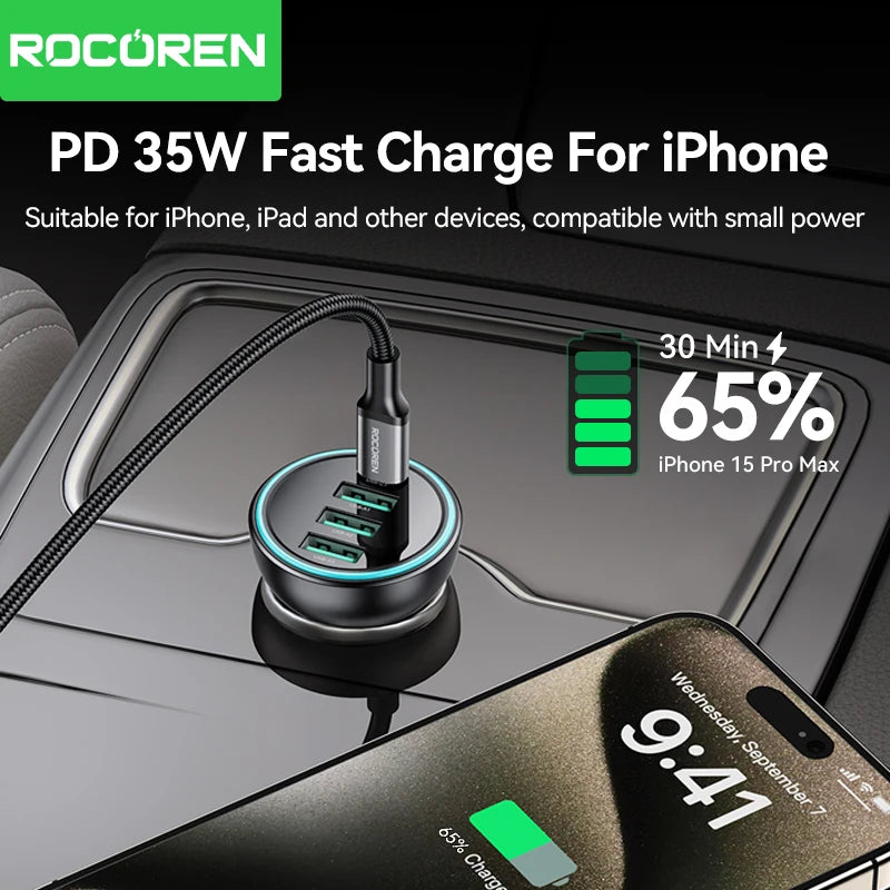 Rocoren 55W 4-in-1 USB-C Car Charger – PD & QC4.0 Fast Charge USB-C Car Charger Nixie