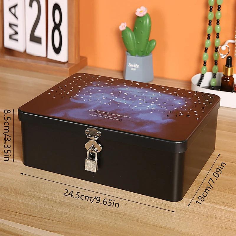 Vintage Tinplate Storage Box with Lock & Keys | Large Capacity