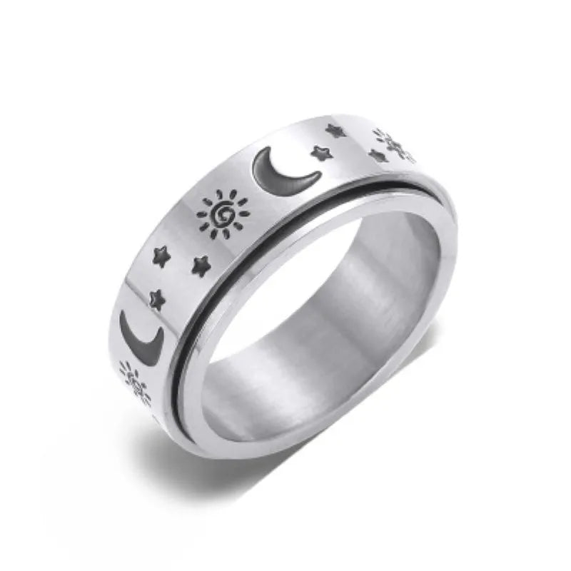 Stainless Steel Spinner Fidget Ring – Punk Skull Star Unisex Spinner Fidget Ring Nixie