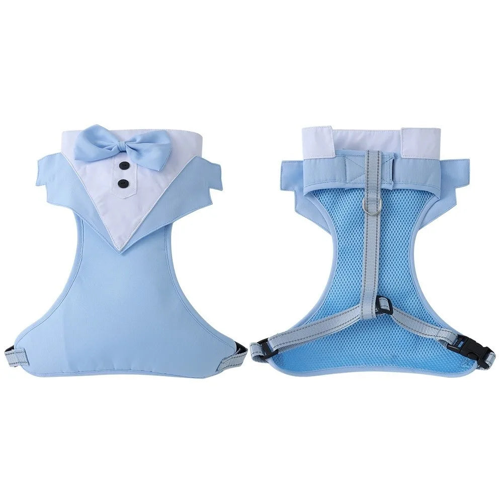 Dog Tuxedo Kit with Bow Tie & Vest Harness | Black & Blue