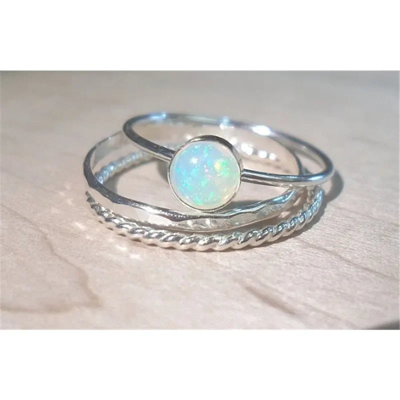 Women's Vintage Simulated Opal Silver Ring – Sizes 6–10 Fashion Ring Nixie