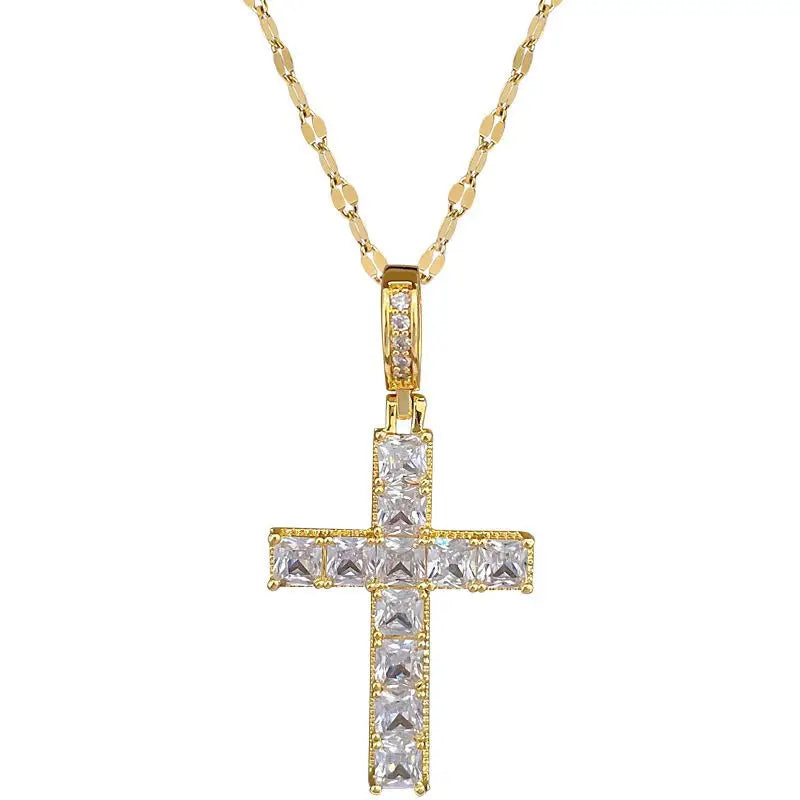Women's Gold Cross Pendant Necklace – Stainless Steel Choker Pendant Necklace Nixie