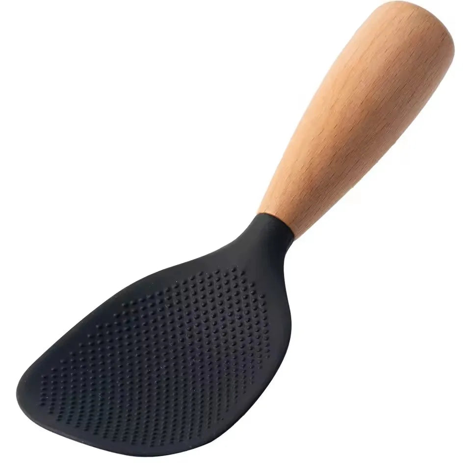 Wooden Handle Silicone Rice Spoon – Non-Stick & Heat Resistant Kitchen Utensil Nixie black
