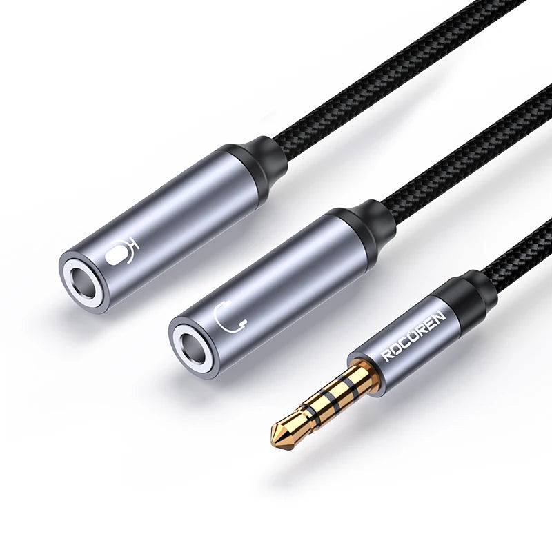 Rocoren 3.5mm Audio Splitter Cable – Headphone & Mic Adapter Audio Splitter Cable Nixie 1 to 2
