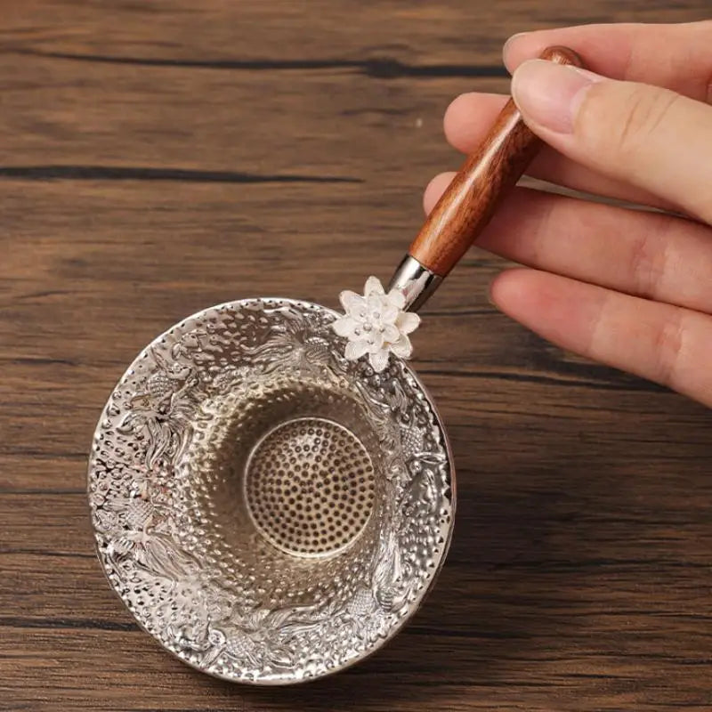 Wooden Handle Alloy Tea Strainer – Fine Mesh Loose Leaf Sieve Tea Strainer Nixie