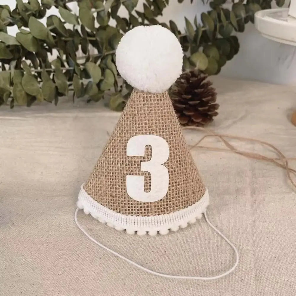 Burlap Baby Birthday Hat & Headband – Ages 1–3 Photo Prop