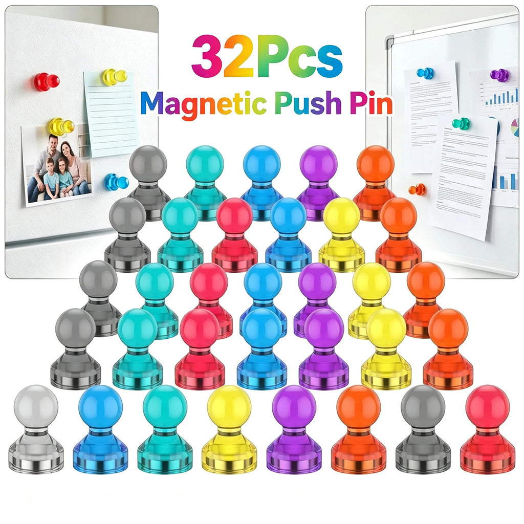 32Pcs Mini Neodymium Magnetic Push Pins – 8 Colors Fridge & Whiteboard Magnetic Push Pins Nixie