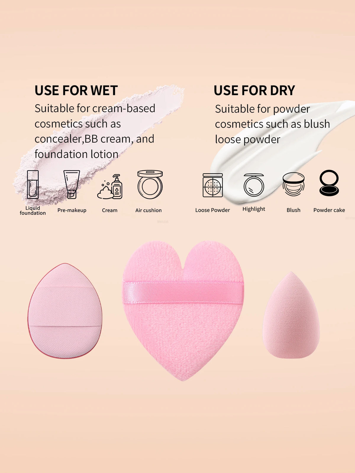 6-Piece Heart Shape Makeup Puff Set with Storage Bag Makeup Sponge Set Nixie