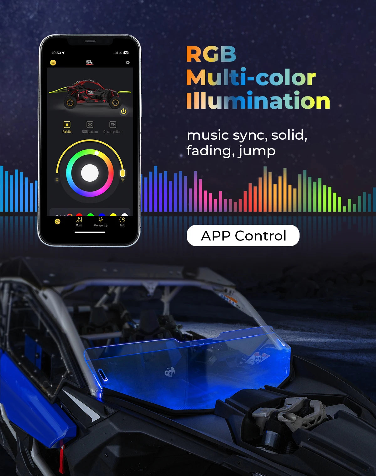 60" RGB LED Windshield Light Strip for Can-Am UTV Bluetooth App UTV LED Light Strip Nixie