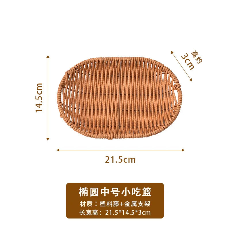 Imitation Vine Woven Snack Basket Plate for Restaurant & Bar Serving Snack Basket Nixie B2
