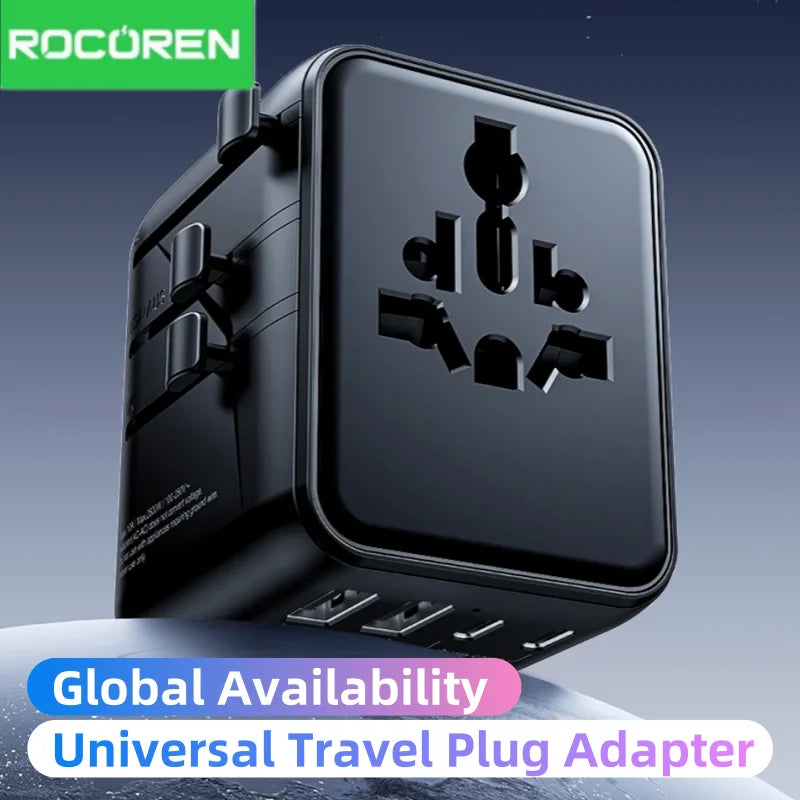 Rocoren Universal Travel Adapter GaN Fast Charging 2 USB 3 USB-C
