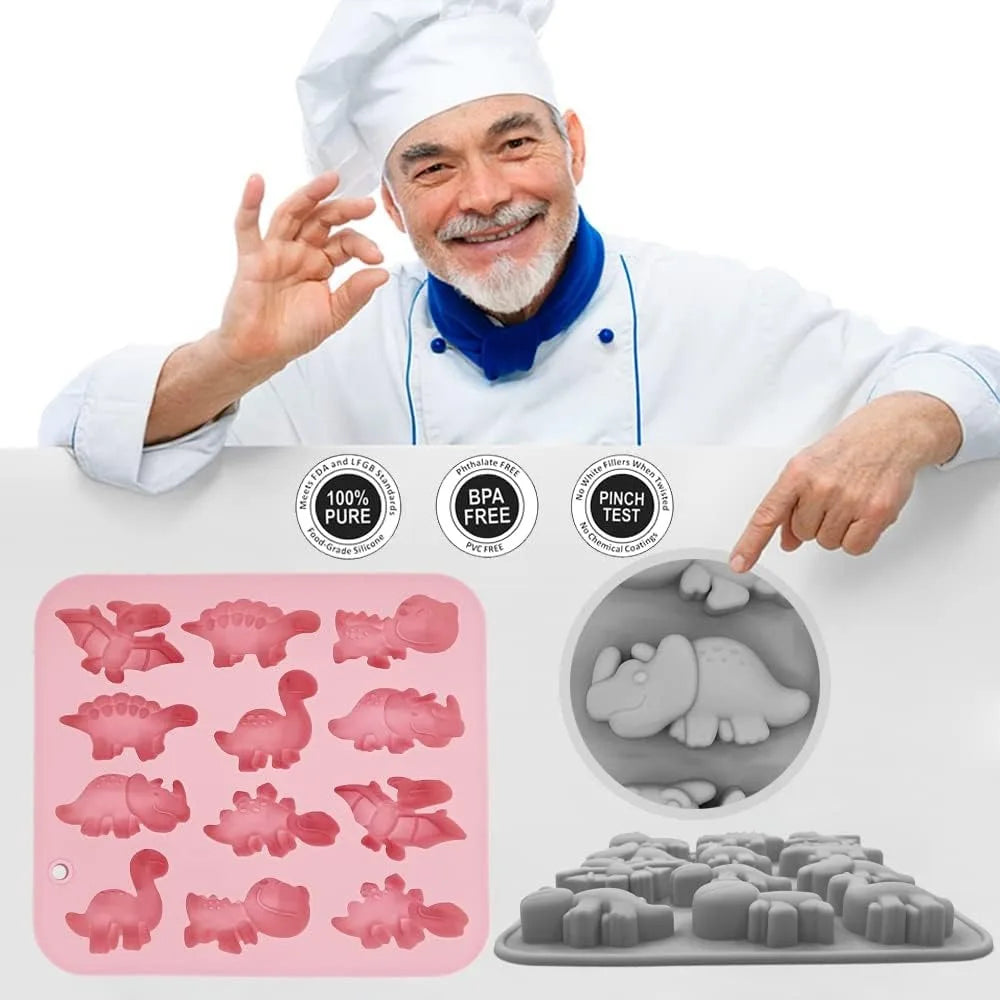 3D Dinosaur Silicone Mold 12-Cavity | Chocolate Cake Baking Tray Silicone Baking Mold Nixie