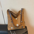 Women's Embroidered Canvas Tote Bag | Korean Minimalist Style Canvas Shoulder Tote Nixie BB-1477Brown
