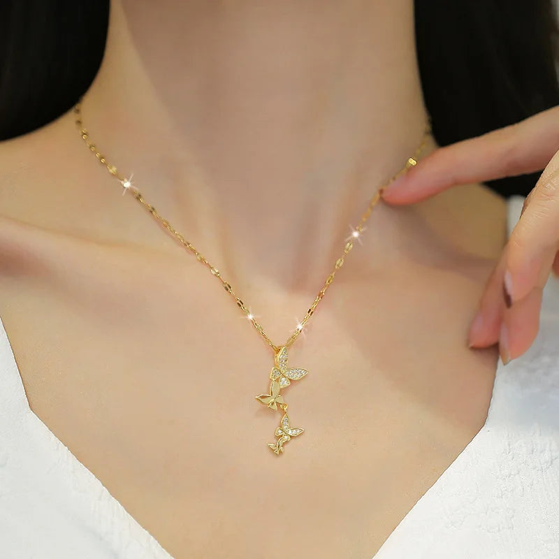 Butterfly Pendant Necklace Gold Stainless Steel Choker | Nixie Pendant Necklace Nixie