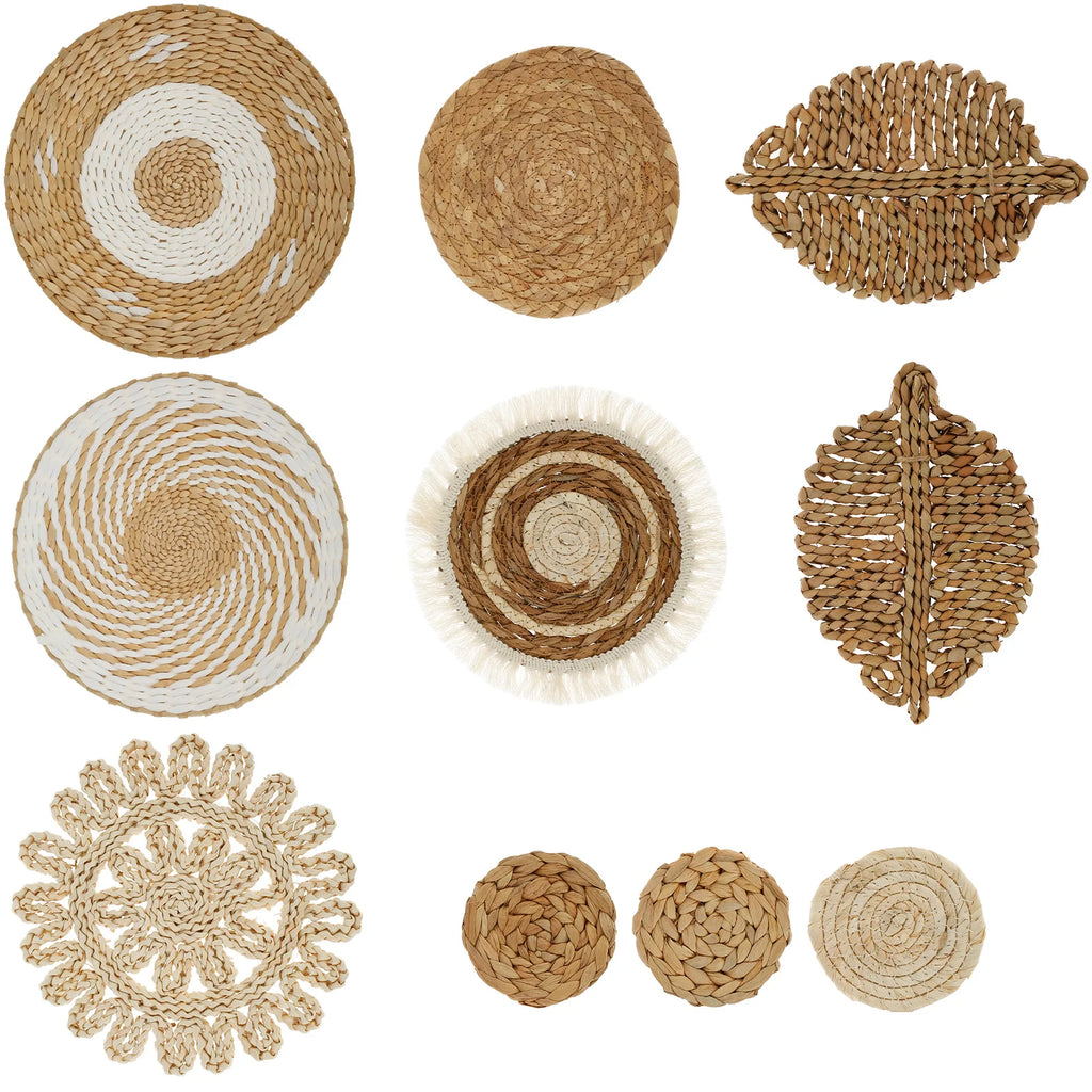 10-Piece Handcrafted Rattan Wall Basket Decor Set | Rustic Boho Woven Wall Basket Set Nixie