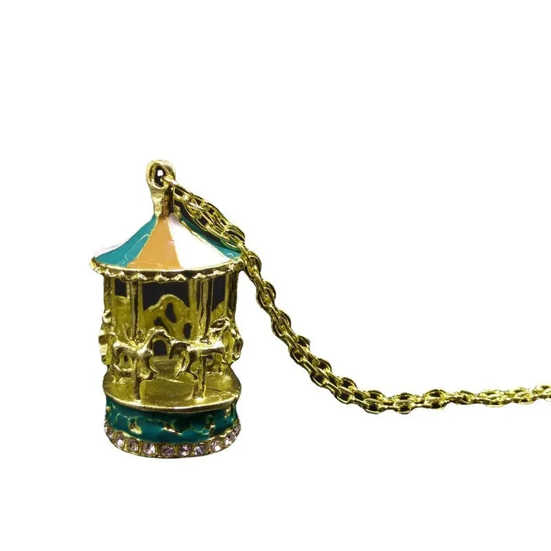 Enamel Carousel Horse Charm Pendant Sweater Necklace