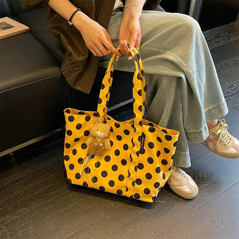 Polka Dot Canvas Tote Bag – Large Lightweight Shoulder Bag Canvas Tote Bag Nixie