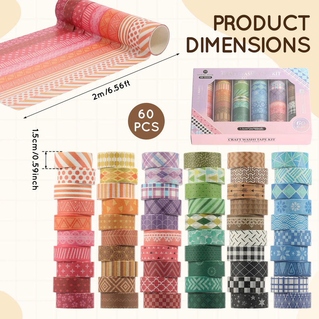 60 Rolls Washi Tape Set – Japanese Decorative Masking Tapes Decorative Washi Tape Nixie