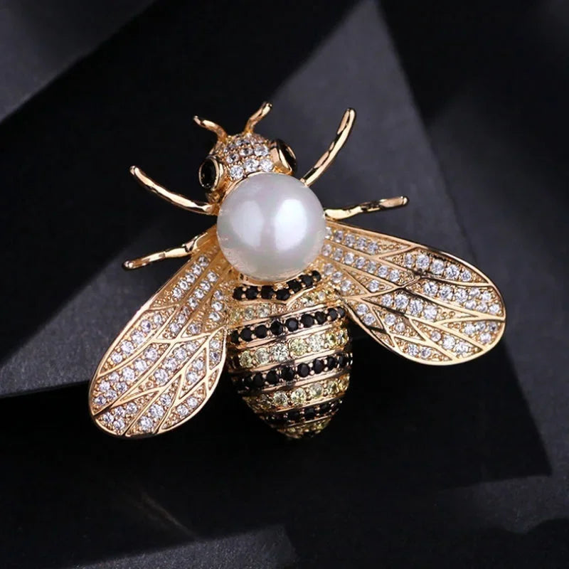 Little Bee Pearl Enamel Brooch Pin – 3D Zinc Alloy Insect Lapel Enamel Brooch Pin Nixie