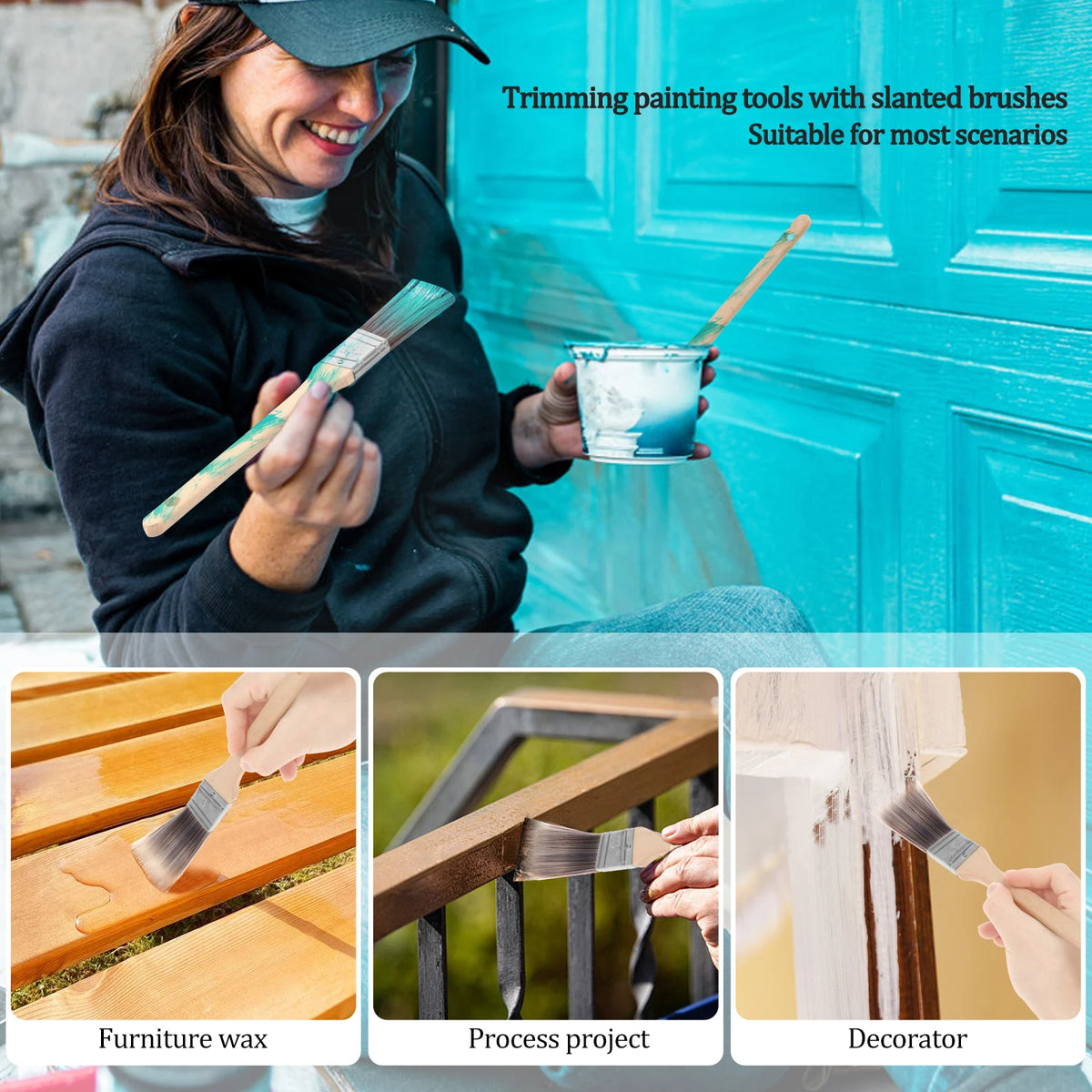 15-Pc 1 Inch Paint Brush Set – Wood Handle, Straight & Slant Paint Brush Set Nixie
