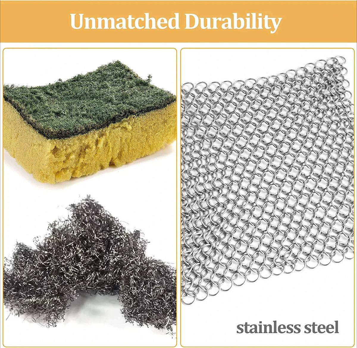 Stainless Steel Chainmail Scrubber for Cast Iron – 4 Inch Chainmail Scrubber Nixie