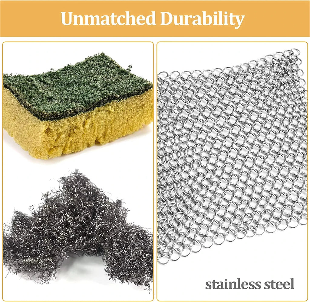Chainmail Cast Iron Scrubber – Stainless Steel Cleaning Ring Chainmail Kitchen Scrubber Nixie