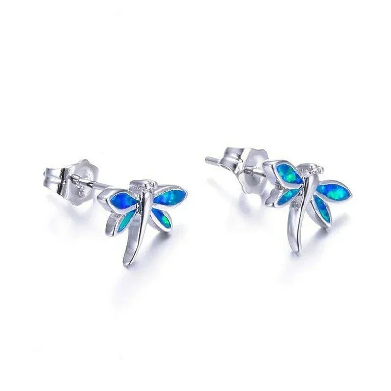 Dragonfly Pink Simulated Opal Glass Stud Earrings – Vintage Stud Earrings Nixie