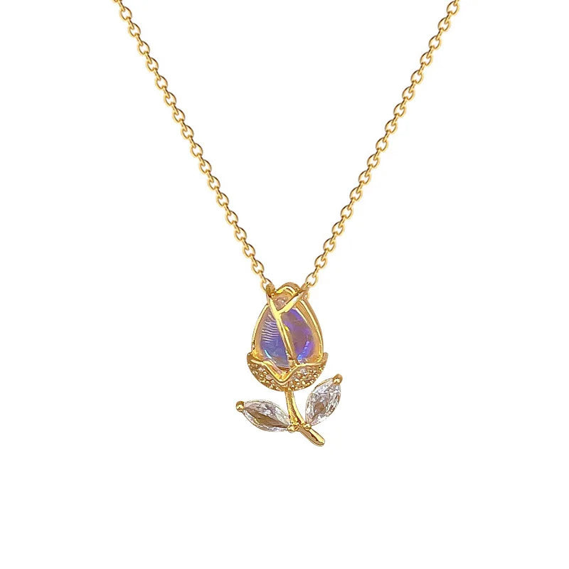 Flower Pendant Necklace | Gold Stainless Steel Clavicle Chain Pendant Necklace Nixie
