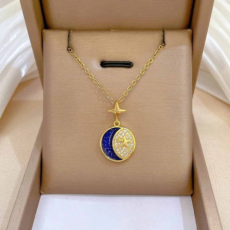 Starry Sky Pendant Necklace | Gold Stainless Steel Clavicle Chain Pendant Necklace Nixie
