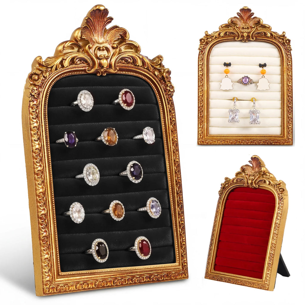 Vintage Gold Ring Display Stand & Velvet Earring Tray | Baroque Jewelry Display Stand Nixie