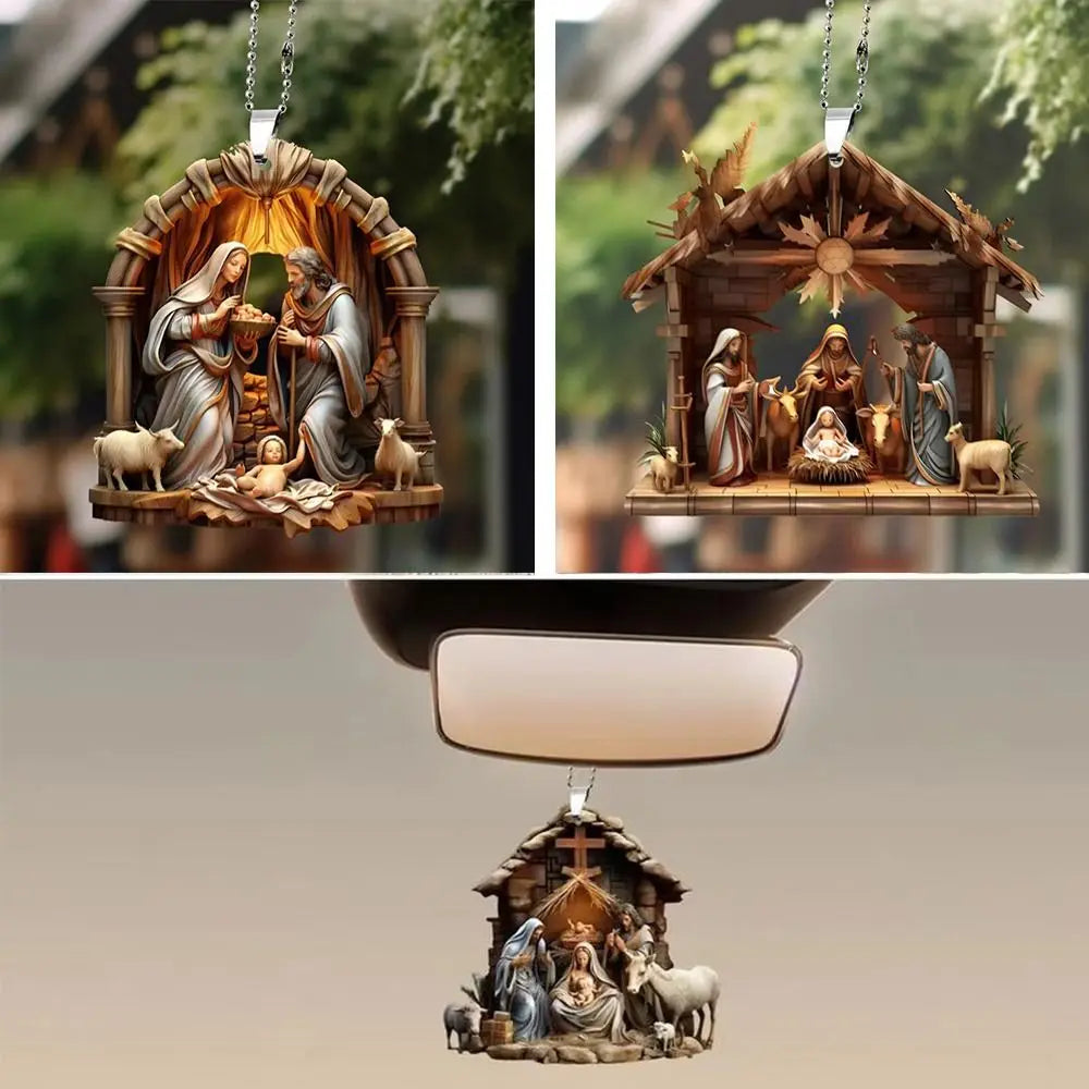 Acrylic Nativity Scene Christmas Pendant | Double-Sided Ornament