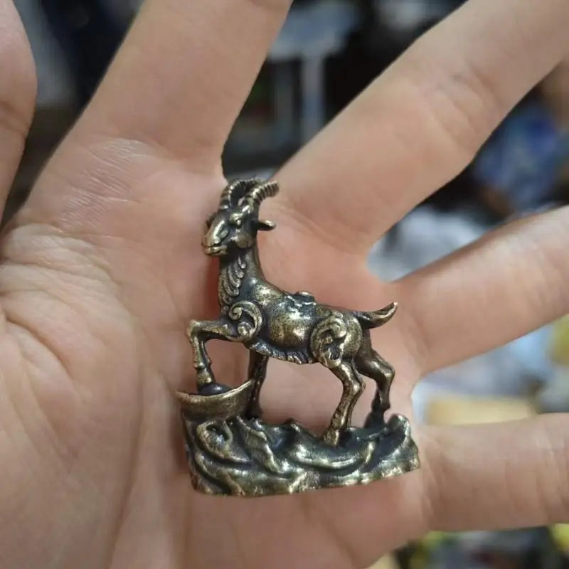 Metal Zodiac Goat Statue – Feng Shui Tabletop Ornament Decorative Figurine Nixie