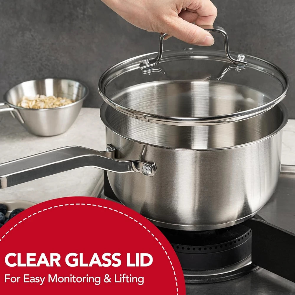 Punana 304 Stainless Steel Saucepan 1QT with Glass Strainer Lid Stainless Steel Saucepan Nixie