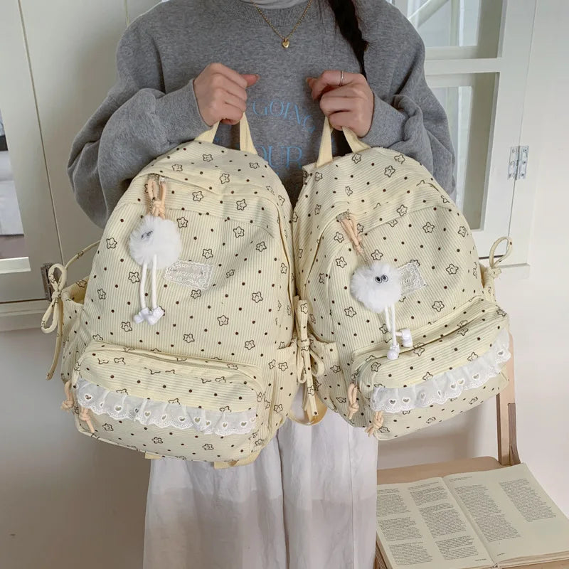 Corduroy Heart Backpack – Korean Style Lightweight School Bag Girls Girls School Backpack Nixie
