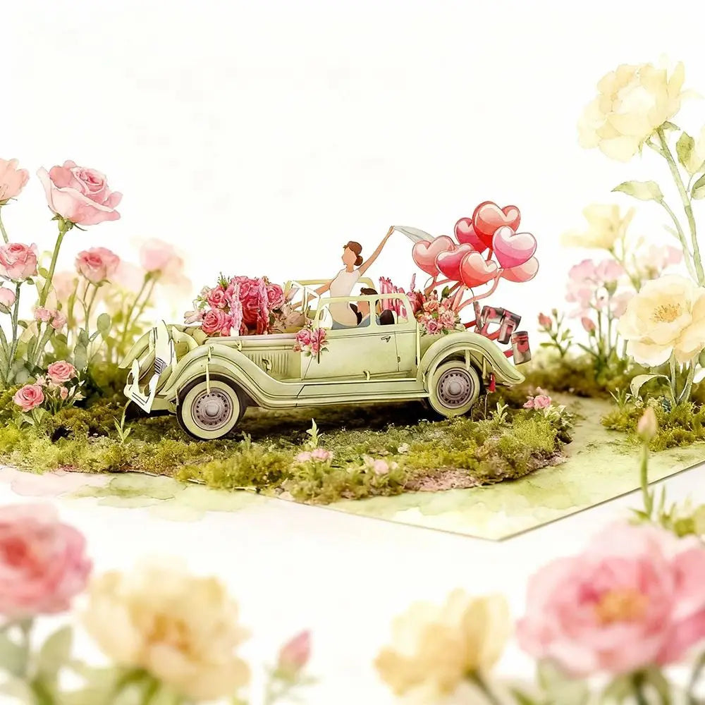 3D Pop-Up Wedding Card – Floral Watercolor Just Married Pop-Up Greeting Card Nixie