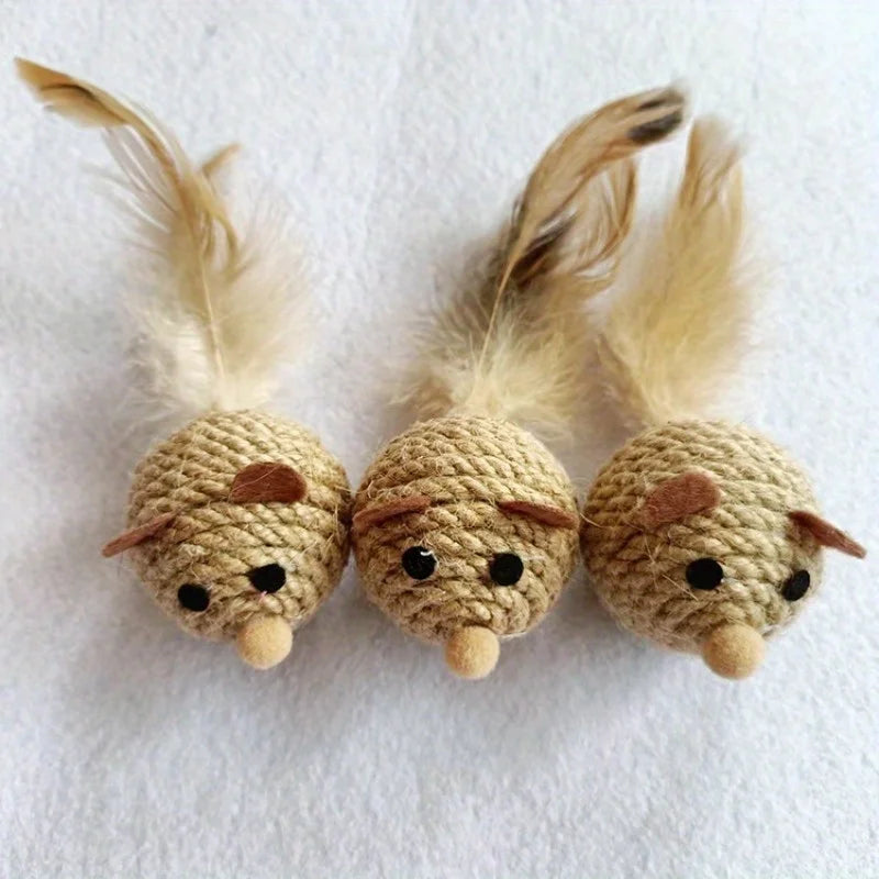 Rhinestone Feather Mouse Cat Toy – Hemp Rope & Glass Bell Interactive Cat Toy Nixie