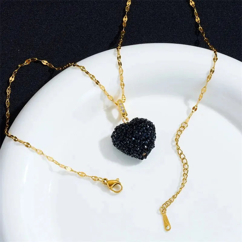 Candy Color Heart Pendant Necklace | Gold Copper & Steel Chain Pendant Necklace Nixie