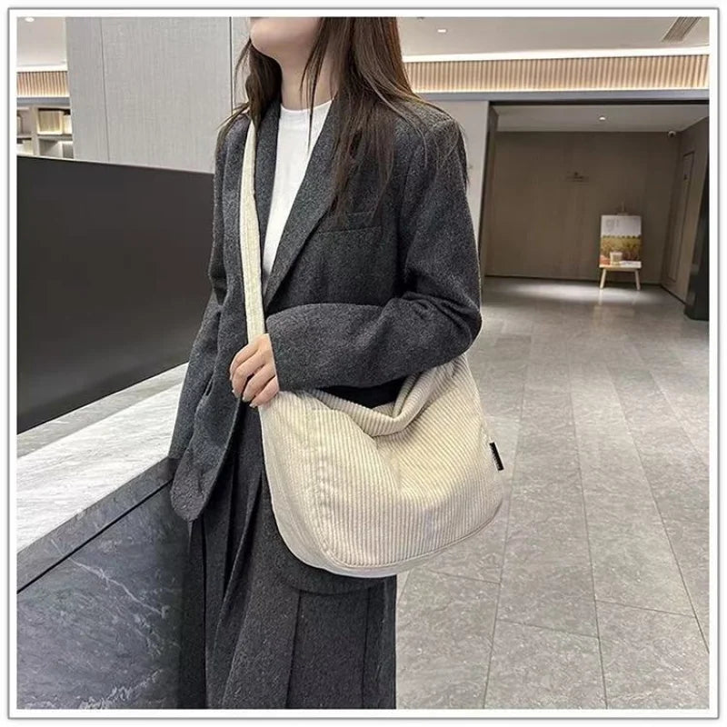 Japanese Corduroy Tote Bag – Large Shoulder & Crossbody Handbag Corduroy Tote Bag Nixie