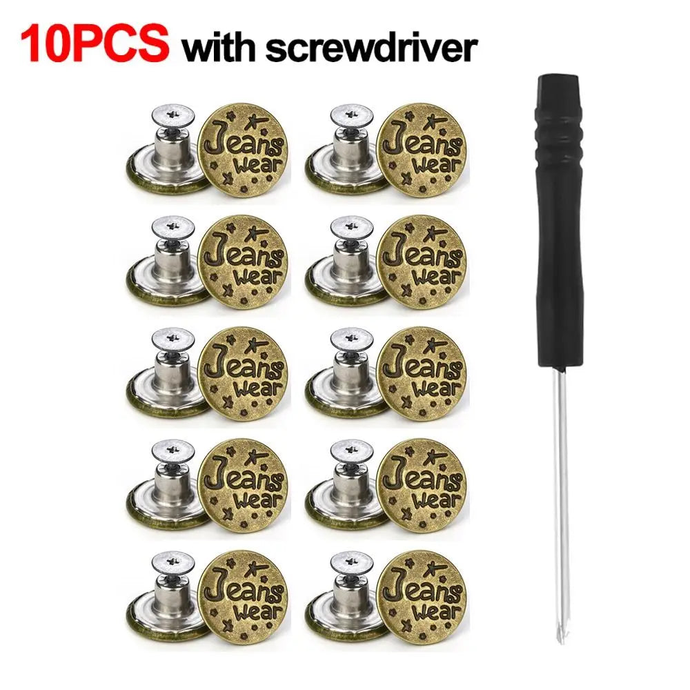 10Pcs 17mm Metal Jeans Buttons No-Sew Shank Buttons + Screwdriver Jeans Shank Buttons Nixie Style 13