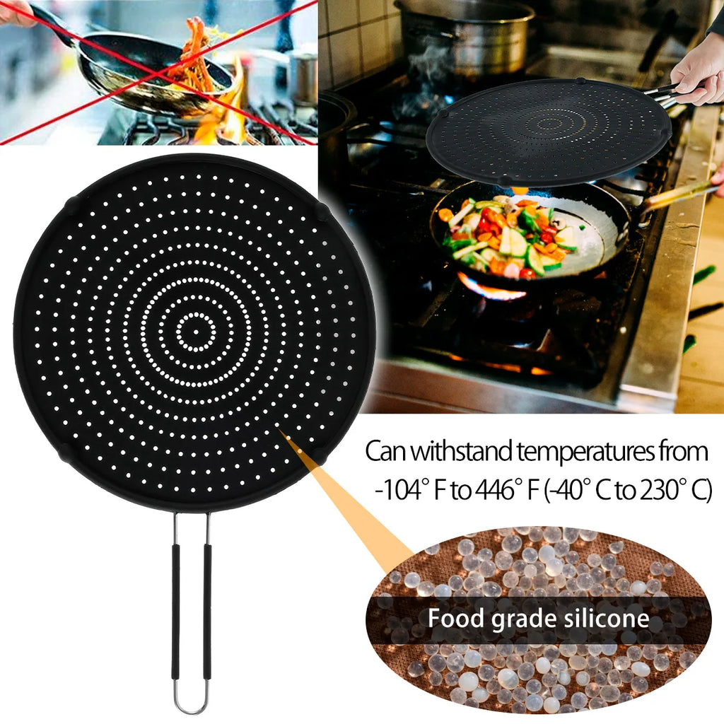 Silicone Splatter Screen Foldable Handle – Oil Splash Guard Splatter Screen Nixie