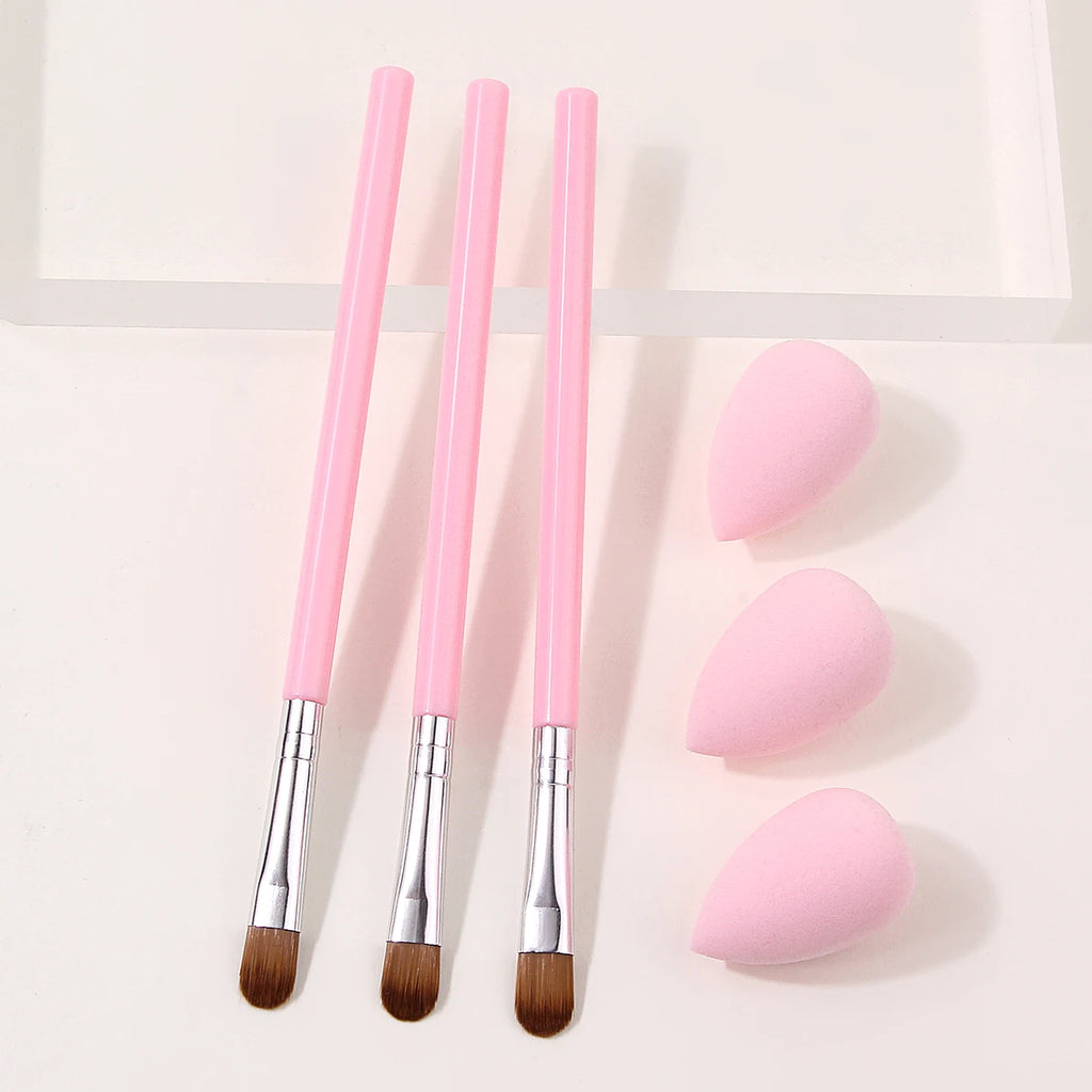 6-Piece Pink Handle Eyeshadow Brush Set with Beauty Sponge Eyeshadow Brush Set Nixie Pink