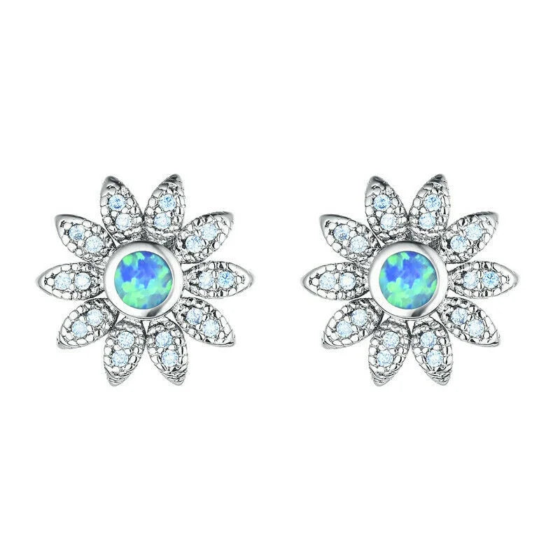 Nixie Silver Blue Simulated Opal Dangle Stud Earrings Gift Dangle Stud Earrings Nixie Blue