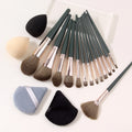 18-Piece Makeup Brush Set – Face, Eye, Sponges & Puffs Kit Makeup Brush Set Nixie green