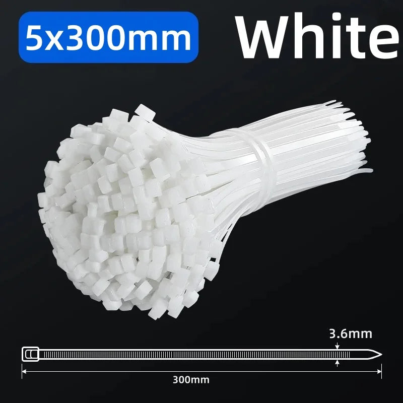 White Nylon Zip Ties 4x150mm 100pcs – Self-Locking Cable Ties Nylon Cable Ties Nixie White 100PCS 5X300MM
