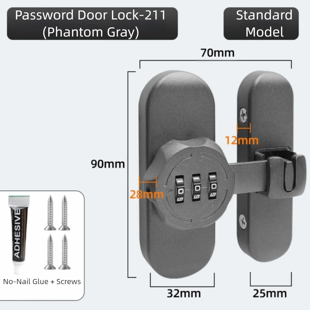 Zinc Alloy Mechanical Password Lock – 90/180° Sliding Door Bolt