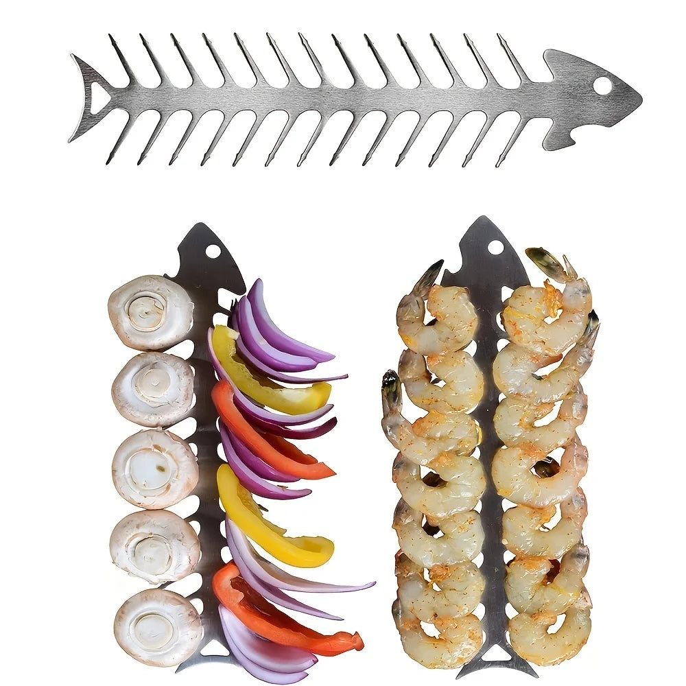 2pcs Fish Bone Stainless Steel BBQ Skewers – Kabob Grill Set BBQ Grilling Skewers Nixie 2pcs