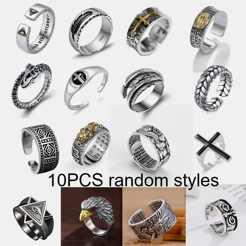 5/10PCS Adjustable Punk Rings Set – Feather, Cross & Geometric Fashion Ring Set Nixie 10PCS random styles